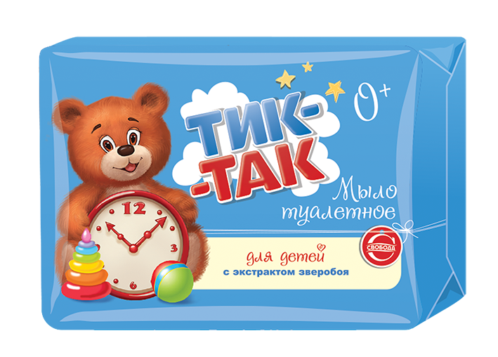 Туалетное мыло для детей "ТИК-ТАК" с экстрактом зверобоя для нежной и чувствительной кожи 0+