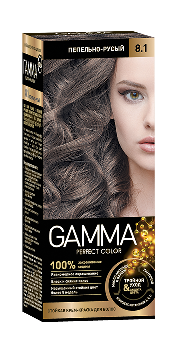 Стойкая крем-краска для волос GAMMA тон 8.1 Пепельно-Русый