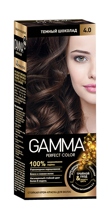 Стойкая крем-краска GAMMA PERFECT COLOR тон 4.0 Темный шоколад в комплекте с окислительным кремом 6%