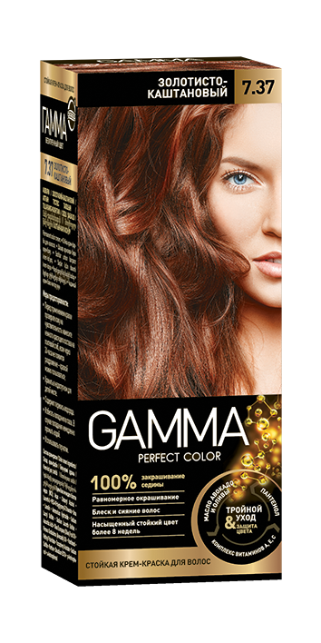 Стойкая крем-краска для волос GAMMA тон 7.37 Золотисто-Каштановый
