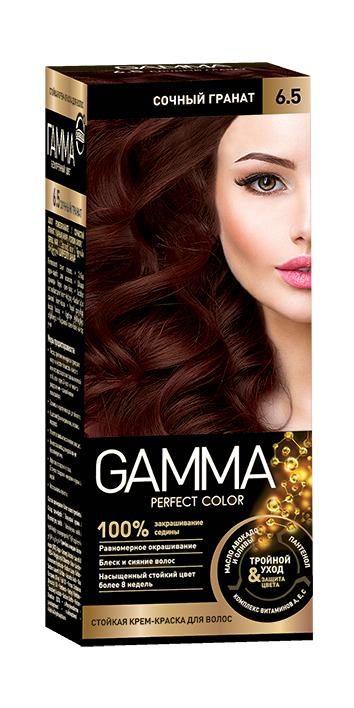 Стойкая крем-краска для волос GAMMA тон 6.5 Сочный Гранат