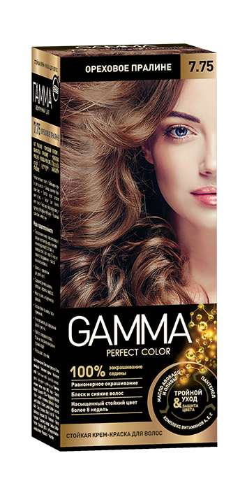 Стойкая крем-краска для волос GAMMA  тон 7.75 Ореховое Пралине