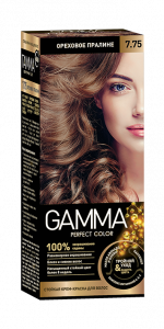 Стойкая крем-краска для волос GAMMA  тон 7.75 Ореховое Пралине