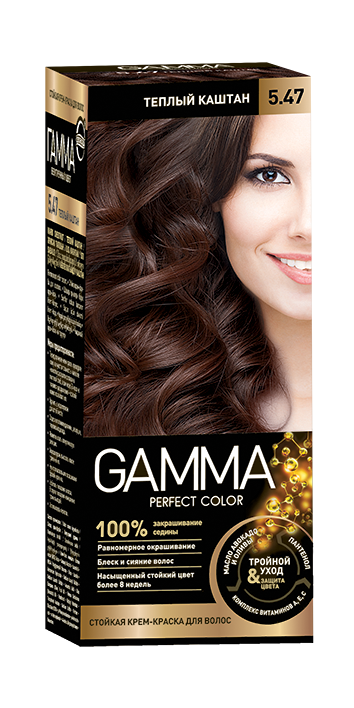 Стойкая крем-краска для волос GAMMA  тон 5.47 Теплый Каштан