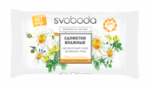 Салфетки влажные Защита от бактерий "Деликатный уход целебных трав" торговой марки  "SVOBODA"