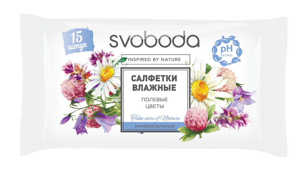 Салфетки влажные Очищающие универсальные "Полевые цветы" торговой марки "SVOBODA"