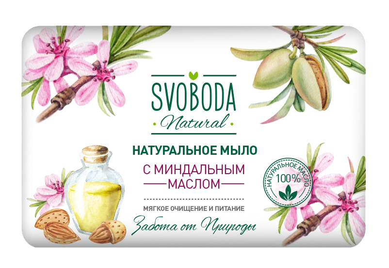 Туалетное мыло натуральное SVOBODA с миндальным маслом, 90 г