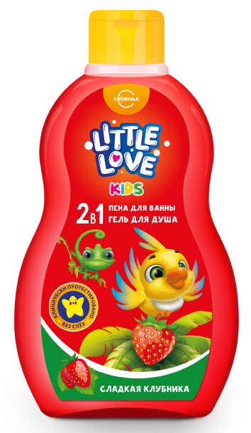 Детская пена для ванны + гель для душа 2 в 1 Little love сладкая клубника
