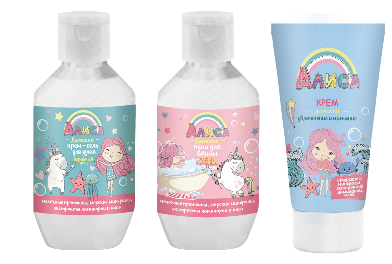 Детский подарочный набор "АЛИСА" (крем-гель для душа, пена для ванн, детский крем)